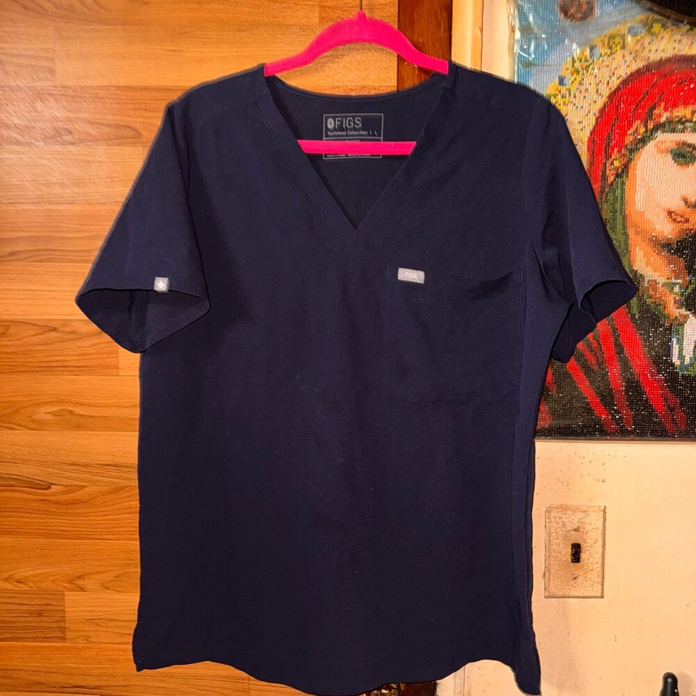 FIGS Technical Collection Navy Blue Scrub Top Size L V-Neck